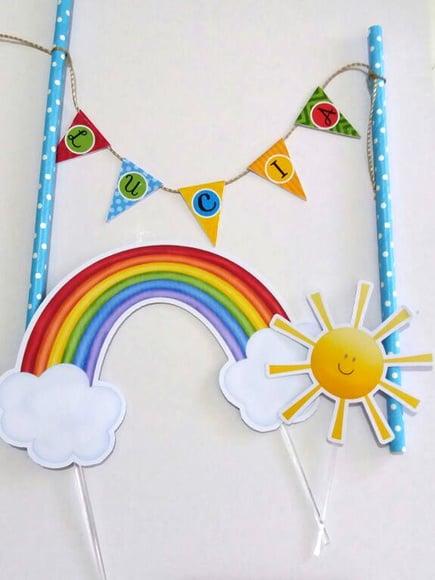 Topo de Bolo Nuvem e Arco Íris