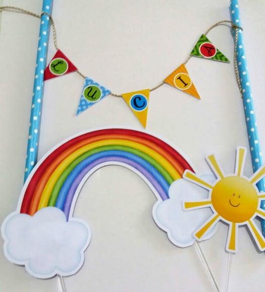 Topo de Bolo Nuvem e Arco Íris