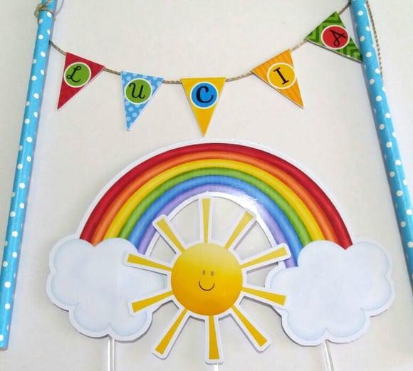 Topo de Bolo Nuvem e Arco Íris