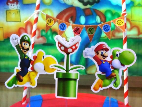 Topo de Bolo Super Mario Bros e Luiggi
