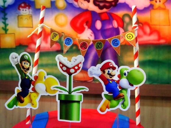 Topo de Bolo Super Mario Bros e Luiggi