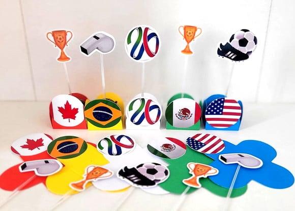 Kit Forminhas + Toper Docinhos c/ 60 Itens Copa 2026