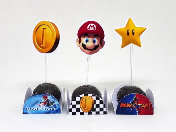 Kit Forminhas e Toper Docinhos com 60 itens Mario Kart