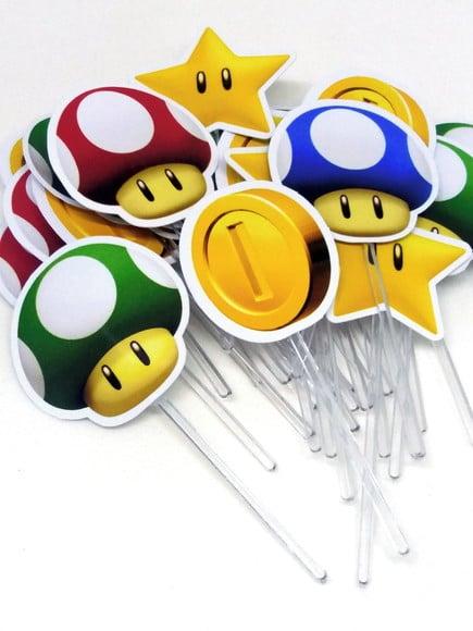 Kit Forminhas e Toper Docinhos com 60 itens Super Mario Bros