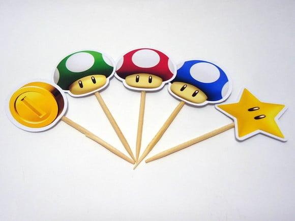 Kit Forminhas e Toper Docinhos com 60 itens Super Mario Bros