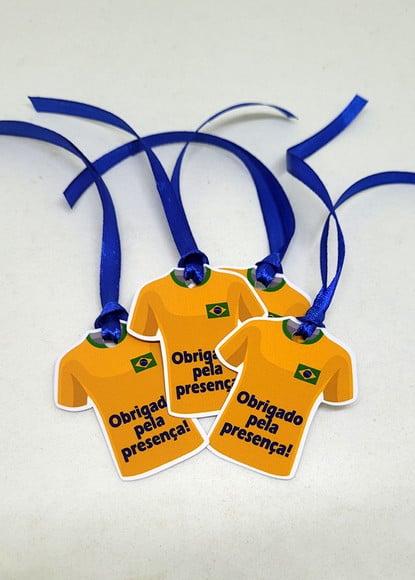 Tag de Agradecimento Camisa do Brasil com Fita de Cetim
