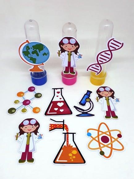 Kit 20 Apliques Cientista Menina