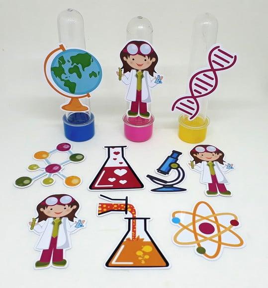 Kit 20 Apliques Cientista Menina