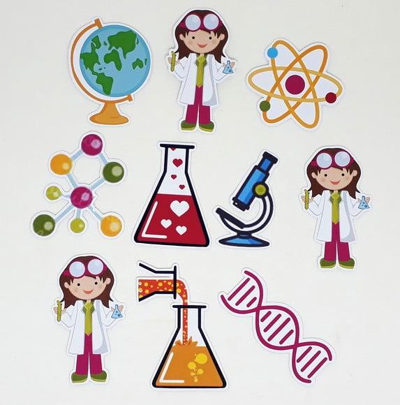 Kit 20 Apliques Cientista Menina