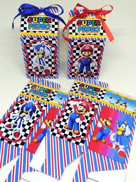 Kit 12 Caixas Milk Mario Kart e Sonic Kart com Aplique 3d