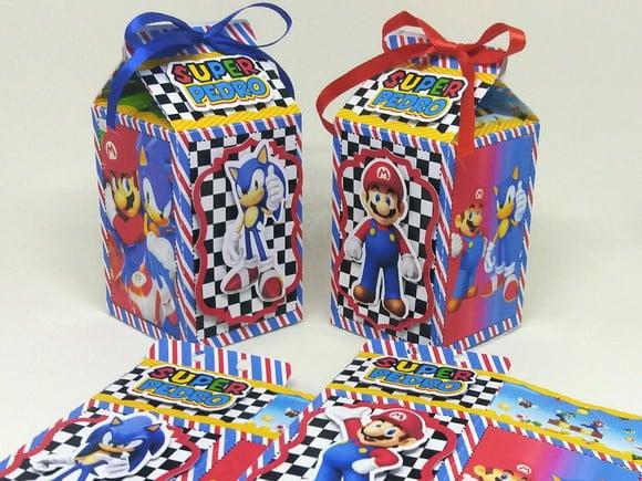 Kit 12 Caixas Milk Mario Kart e Sonic Kart com Aplique 3d