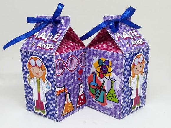 Kit 14 Caixas Milk Cientista com Aplique 3d