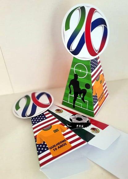 Kit 14 Caixas Pirâmide Copa 2026 com Aplique 3d