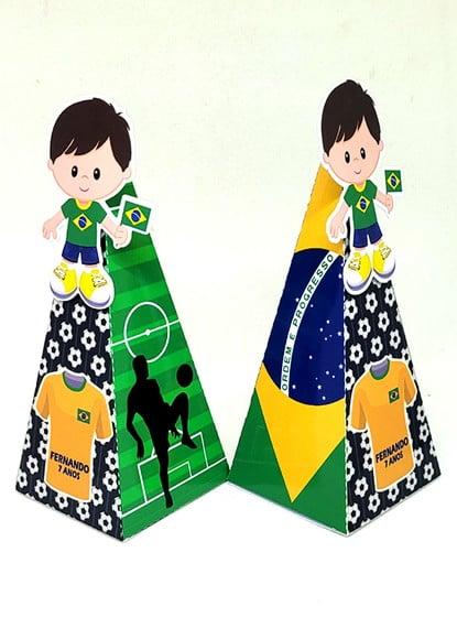 Kit 14 Caixas Pirâmide Jogador(a) de Futebol Brasil com Aplique 