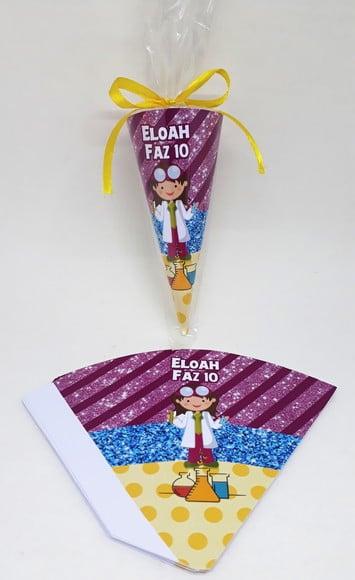 Cone Cientista Mod. 2 + Saquinho Celofane + Fita de Cetim