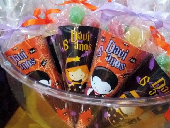 Cone Hallowen + Saquinho Celofane + Fita de Cetim