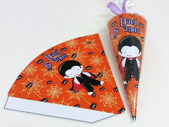 Cone Hallowen + Saquinho Celofane + Fita de Cetim