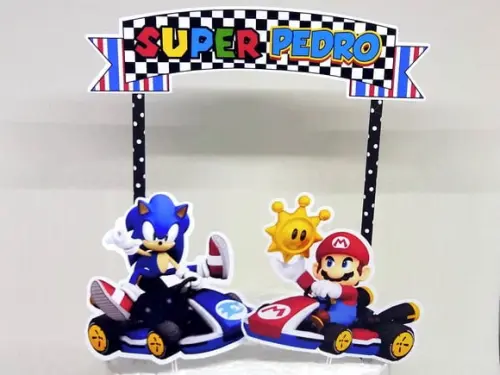 Topo de Bolo Mario e Sonic Kart