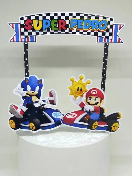 Topo de Bolo Mario e Sonic Kart