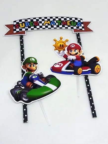 Topo de Bolo Mario e Luiggi Kart
