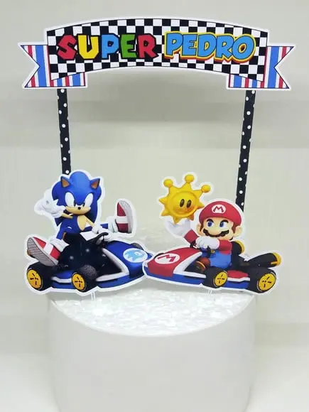 Topo de Bolo Mario e Sonic Kart