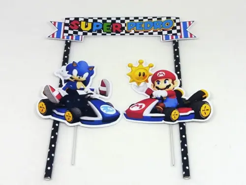 Topo de Bolo Mario e Sonic Kart