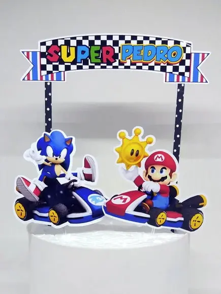 Topo de Bolo Mario e Sonic Kart