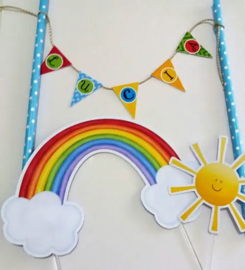 Topo de Bolo Nuvem e Arco Íris