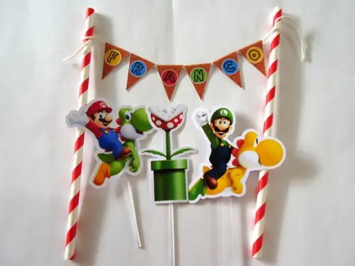 Topo de Bolo Super Mario Bros e Luiggi