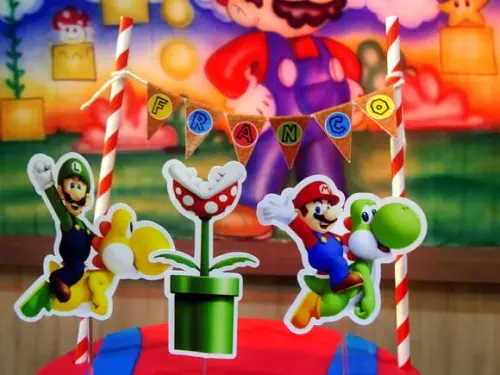Topo de Bolo Super Mario Bros e Luiggi