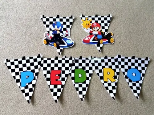 Bandeirinha Mario Kart e Sonic Kart