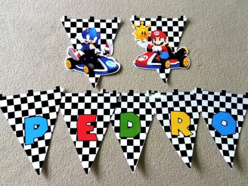 Bandeirinha Mario Kart e Sonic Kart