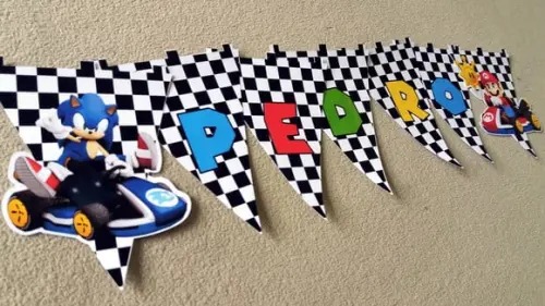 Bandeirinha Mario Kart e Sonic Kart