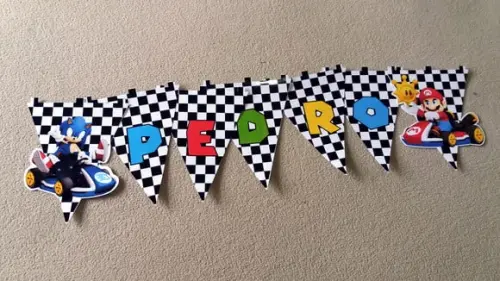 Bandeirinha Mario Kart e Sonic Kart