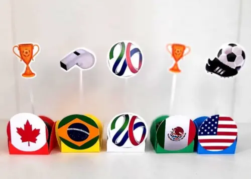 Kit Forminhas + Toper Docinhos c/ 60 Itens Copa 2026
