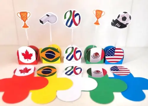 Kit Forminhas + Toper Docinhos c/ 60 Itens Copa 2026