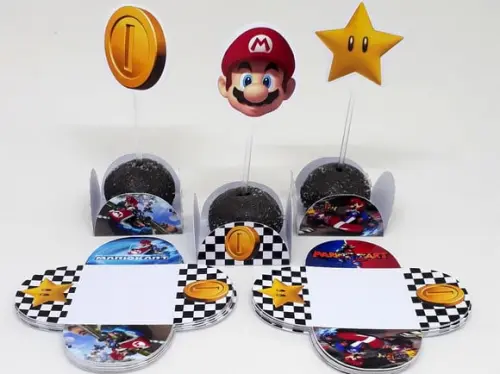 Kit Forminhas e Toper Docinhos com 60 itens Mario Kart