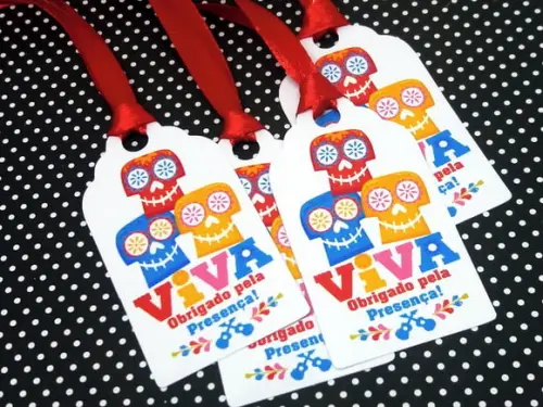 Tag de Agradecimento com Fita Cetim Viva a Vida É Uma Festa