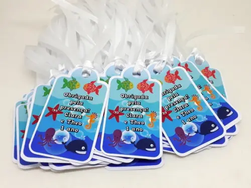 Tag de Agradecimento com Fita Fundo do Mar