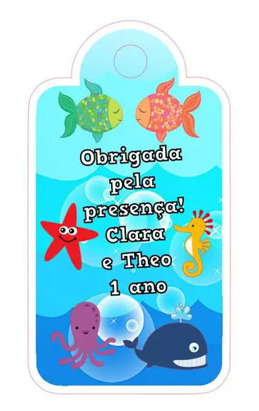 Tag de Agradecimento com Fita Fundo do Mar