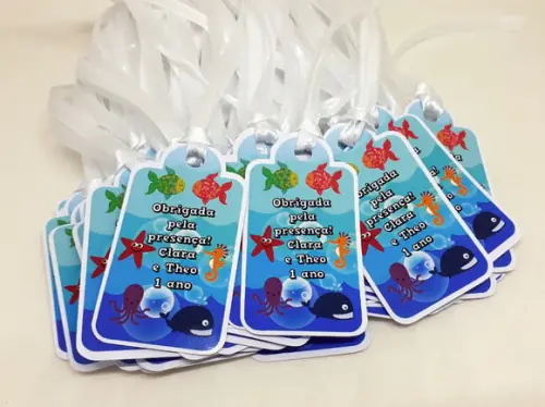 Tag de Agradecimento com Fita Fundo do Mar