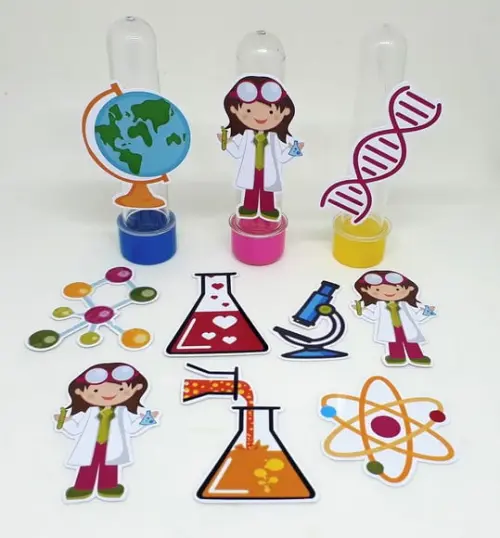 Kit 20 Apliques Cientista Menina