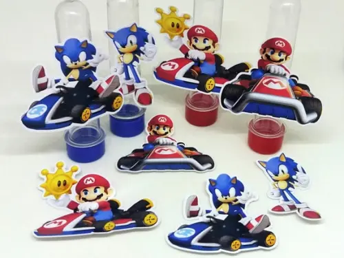 Kit 20 Apliques Mario Kart e Sonic Kart