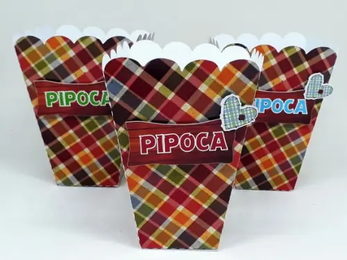 Caixa Pipoca Festa Junina com Aplique 3d