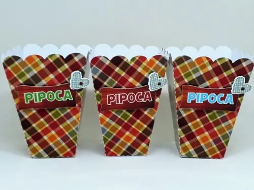 Caixa Pipoca Festa Junina com Aplique 3d