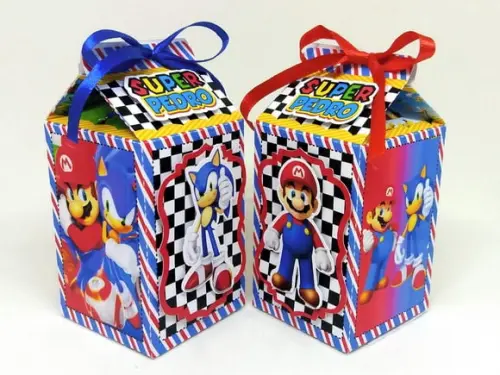 Kit 12 Caixas Milk Mario Kart e Sonic Kart com Aplique 3d