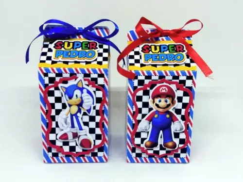 Kit 12 Caixas Milk Mario Kart e Sonic Kart com Aplique 3d
