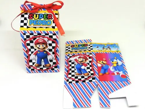 Kit 12 Caixas Milk Mario Kart e Sonic Kart com Aplique 3d