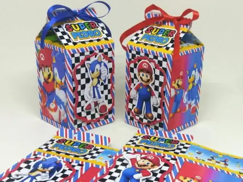 Kit 12 Caixas Milk Mario Kart e Sonic Kart com Aplique 3d