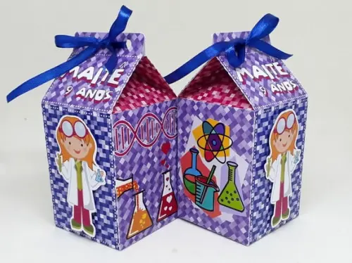 Kit 14 Caixas Milk Cientista com Aplique 3d
